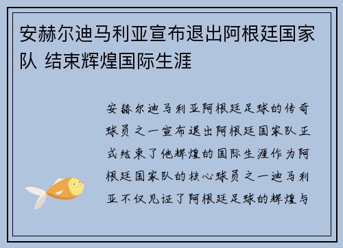 安赫尔迪马利亚宣布退出阿根廷国家队 结束辉煌国际生涯 安赫尔迪马利亚宣布退出阿根廷国家队 结束辉煌国际生涯